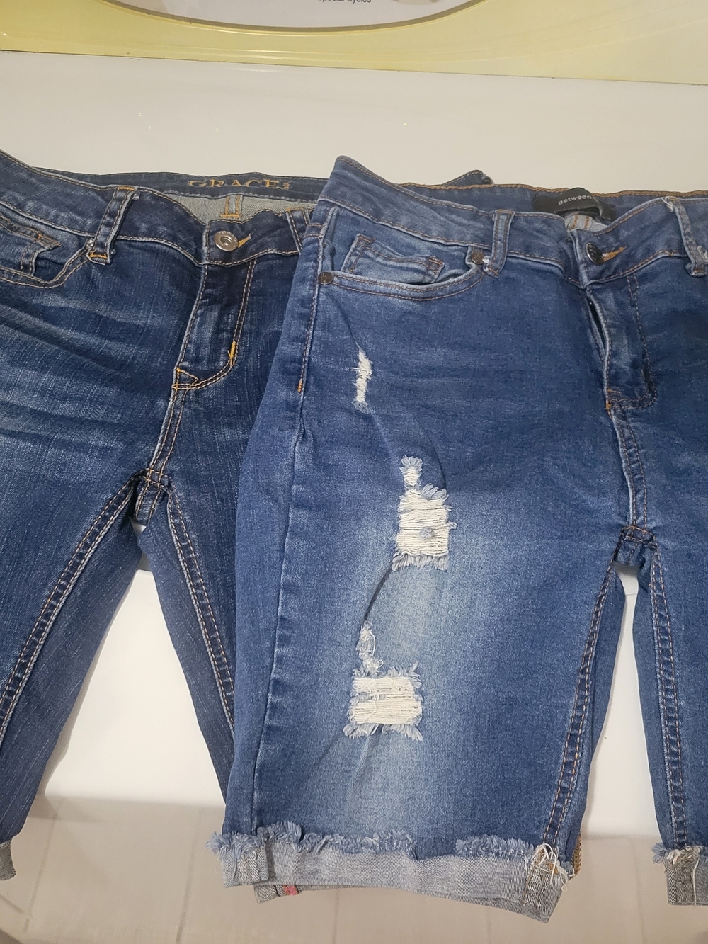 Bundle Of 2 Women’s Distressed Blue Denim Jeans Shorts
